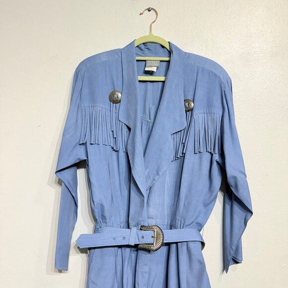 Rabbit Rabbit Rabbit Chambray Vintage Fringe Jumpsuit Sz M - Picture 3 of 12